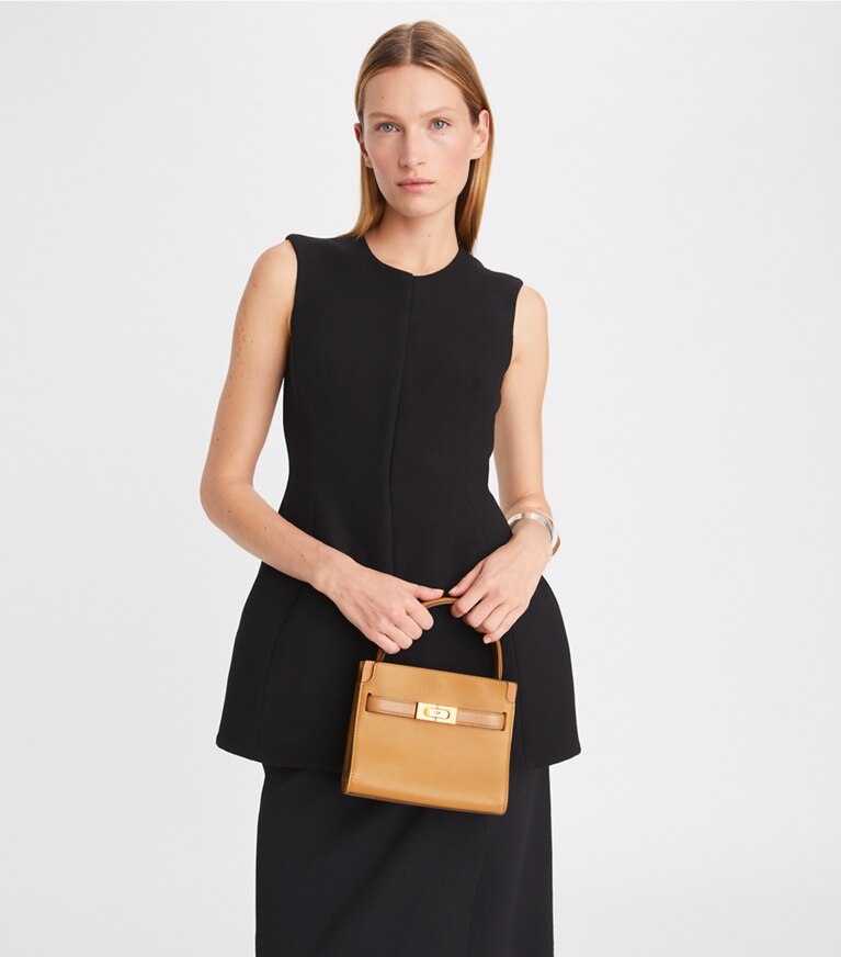 Tory Burch diseñador bolsos bandolera Bolso doble Petite de Lee Radziwill en Tiramisu accesorio en el modelo