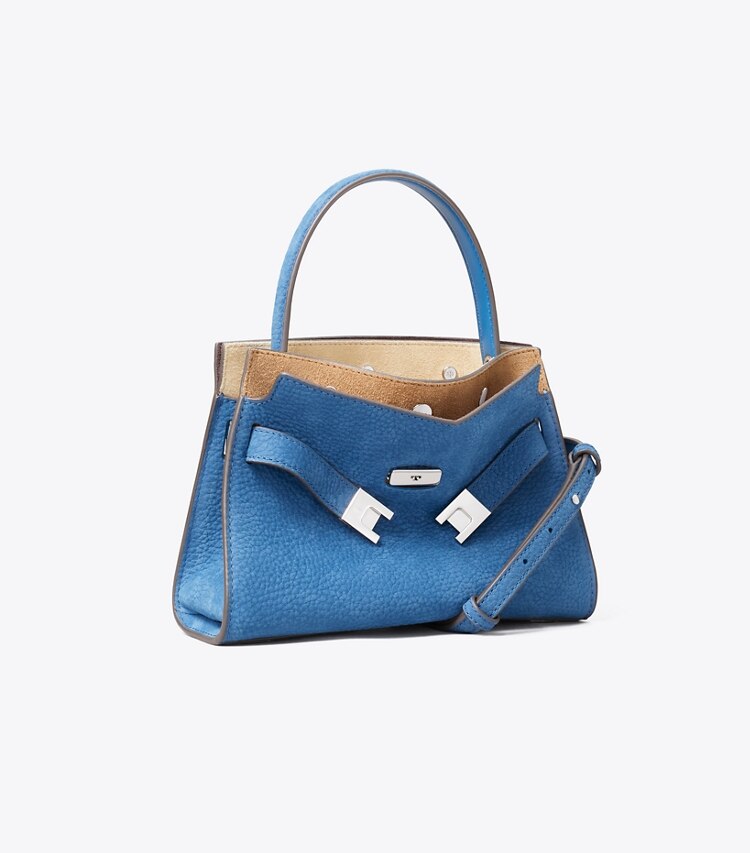 Tory Burch diseñador bolsos bandolera Bolso doble Petite de nobuk Lee Radziwill en Bright Blue ángulo