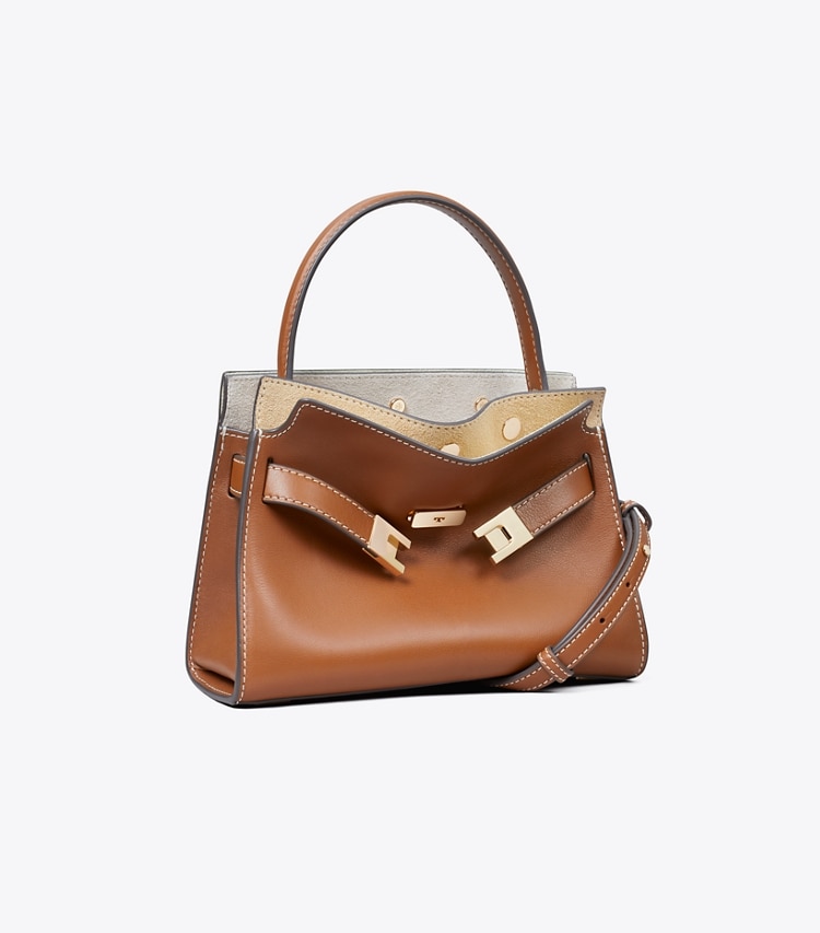 Tory Burch diseñador bolsos bandolera Bolso doble Petite Lee Radziwill en Aged Tan ángulo