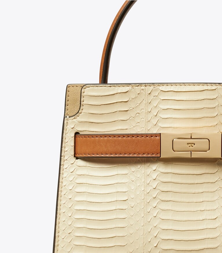 Tory Burch diseñador bolsos bandolera Bolso doble Petite Lee Radziwill con piel de serpiente en Butter detalle