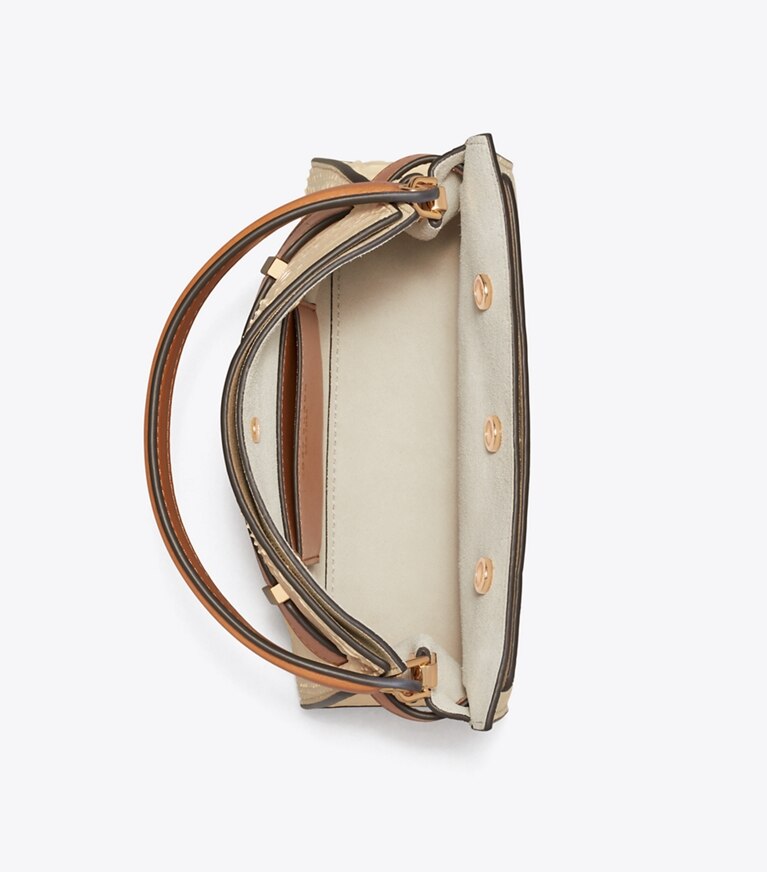 Tory Burch diseñador bolsos bandolera Bolso doble Petite Lee Radziwill con piel de serpiente en Butter vista superior
