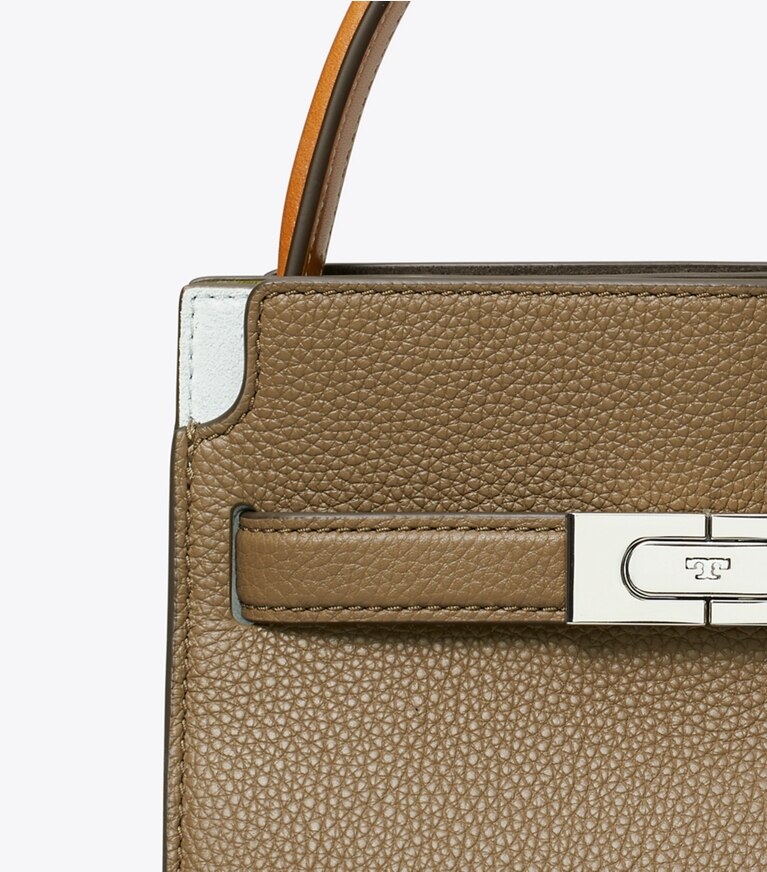 Tory Burch diseñador bolsos bandolera Bolso doble Petite Lee Radziwill de piel granulada con bloques de color en Wild Mushroom detalle