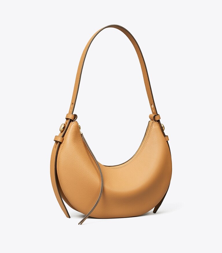 Tory Burch diseñador bolsos de hombro Bolso en media luna Romy en Tiramisu ángulo