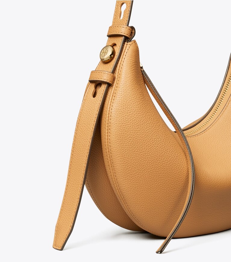 Tory Burch diseñador bolsos de hombro Bolso en media luna Romy en Tiramisu detalle