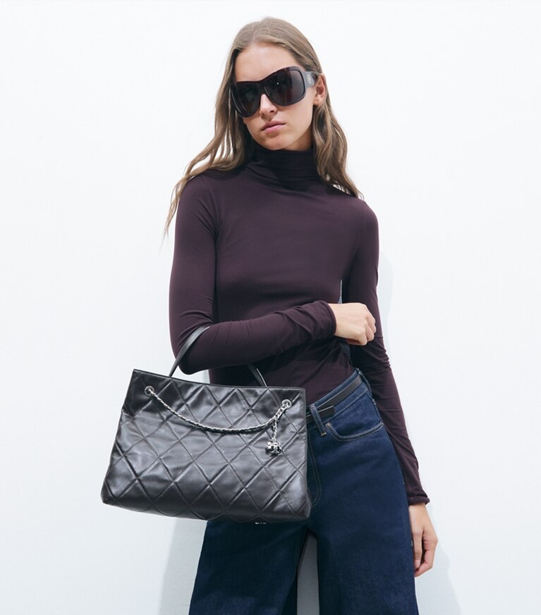 Tory Burch diseñador bolsos satchel Bolso Fleming en Cocoa adicional en modelo