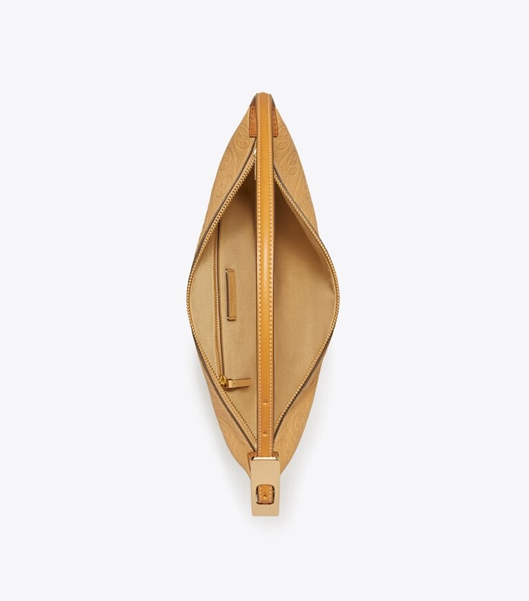 Tory Burch diseñador bolsos de hombro Bolso globo pequeño con monograma de T Pebbled en Biscotti desde arriba