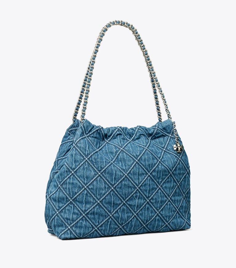 Tory Burch diseñador bolsos hobo Bolso hobo de denim suave Fleming en Denim ángulo