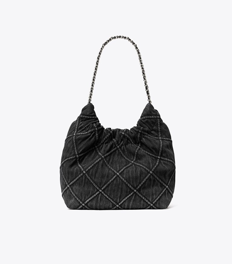 Tory Burch diseñador bolsos bandolera Bolso hobo de denim suave Mini Fleming en Black volver