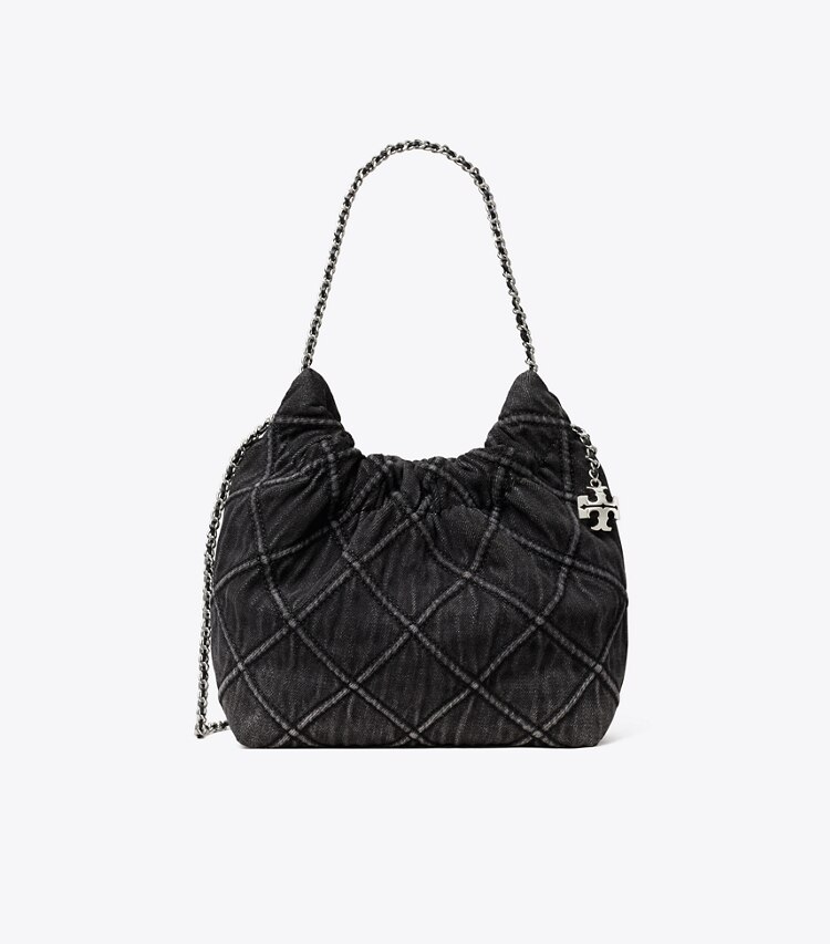 Tory Burch diseñador bolsos bandolera Bolso hobo de denim suave Mini Fleming en Black frente
