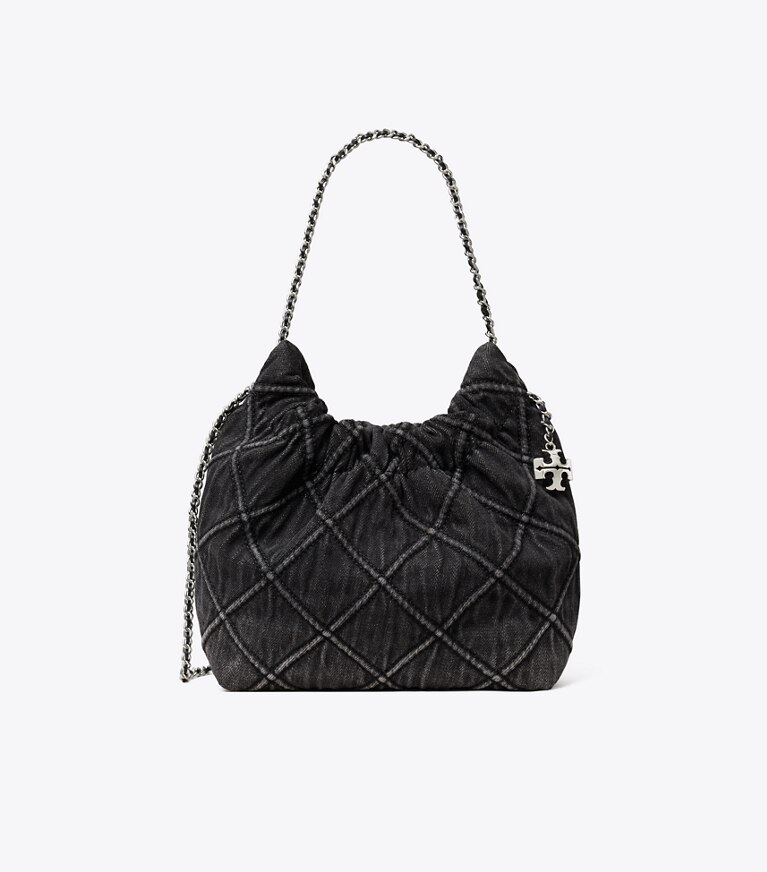 Tory Burch diseñador bolsos bandolera Bolso hobo de denim suave Mini Fleming en Black frente