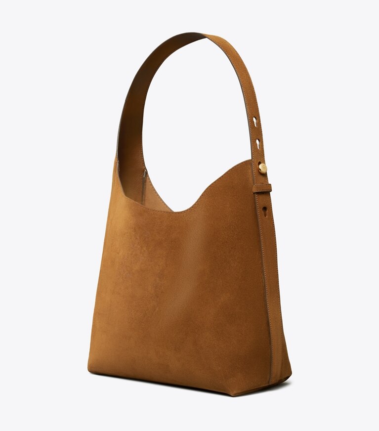 Tory Burch diseñador bolsos hobo Bolso hobo de gamuza en Caramel ángulo
