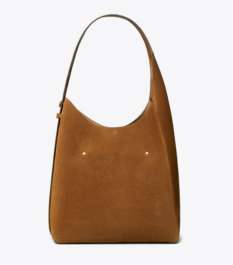 Tory Burch diseñador bolsos hobo Bolso hobo de gamuza en Caramel volver