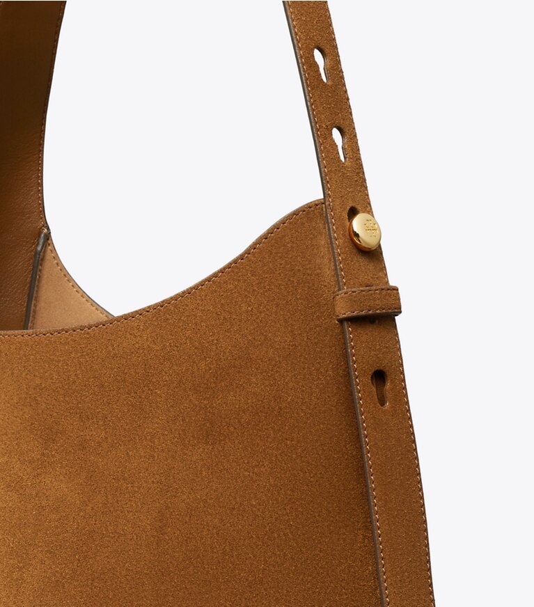 Tory Burch diseñador bolsos hobo Bolso hobo de gamuza en Caramel detalle
