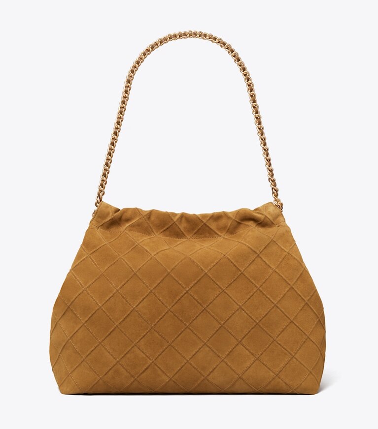 Tory Burch diseñador bolsos hobo Bolso hobo de gamuza suave Fleming en CHICORY BROWN volver