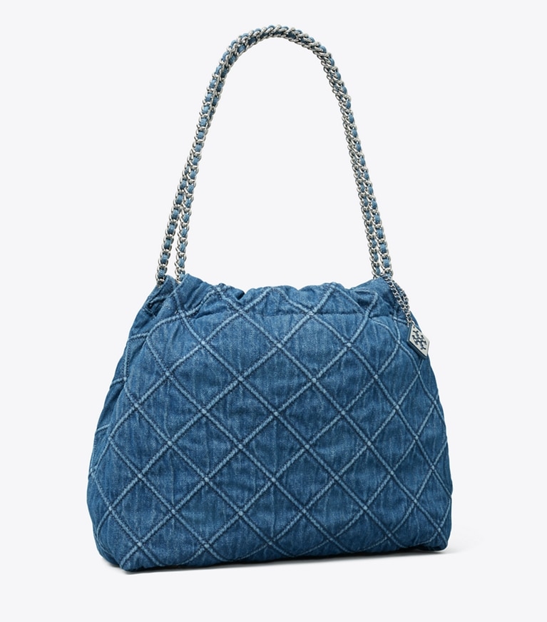 Tory Burch diseñador bolsos hobo Bolso hobo de mezclilla suave Fleming en Denim ángulo