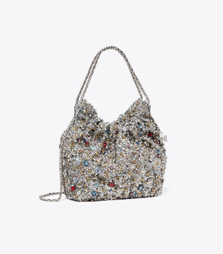 Tory Burch diseñador bolsos bandolera Bolso hobo Mini Fleming con adornos en Multi Stone ángulo