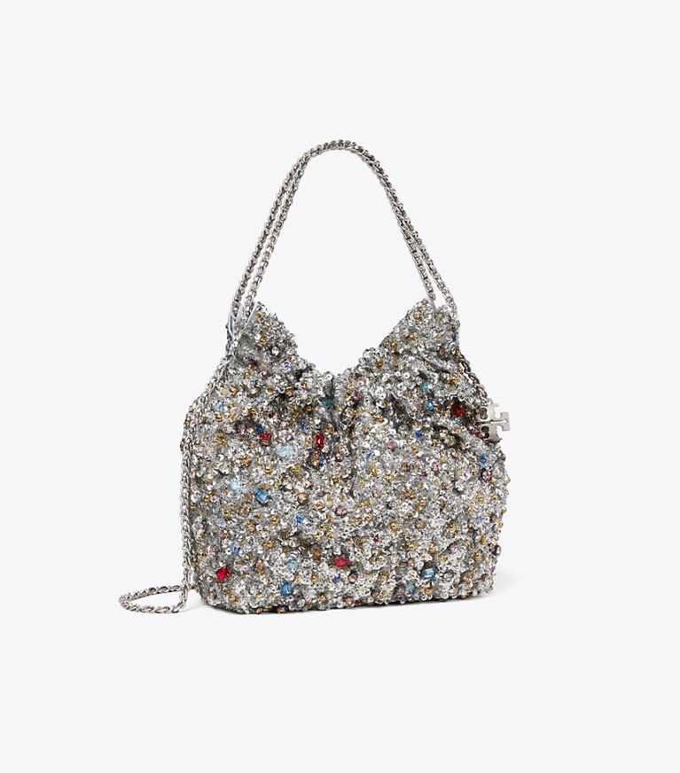 Tory Burch diseñador bolsos bandolera Bolso hobo Mini Fleming con adornos en Multi Stone ángulo