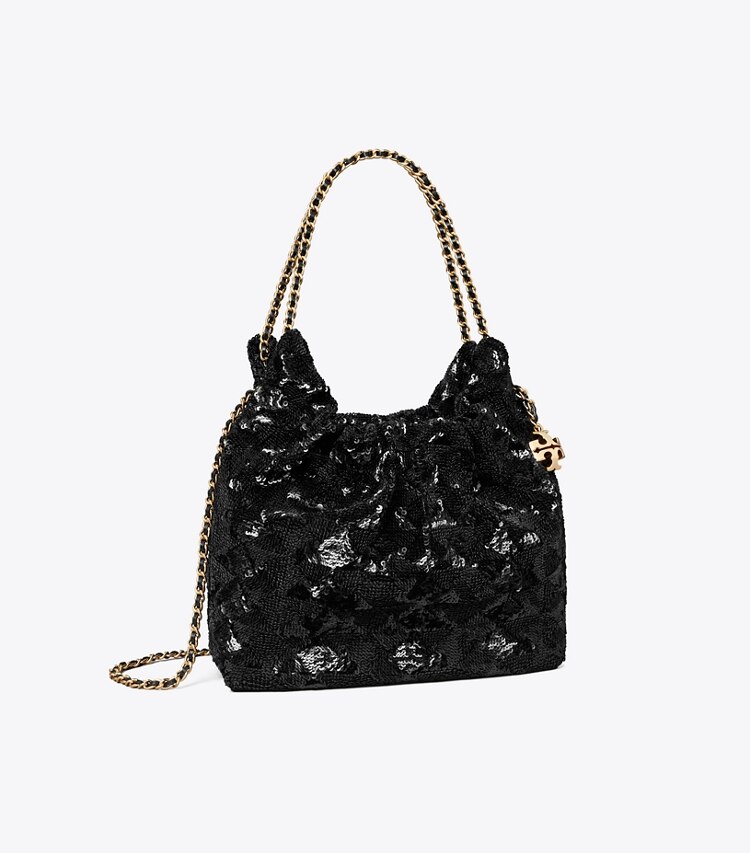 Tory Burch diseñador bolsos bandolera Bolso hobo Mini Fleming con lentejuelas en Black ángulo