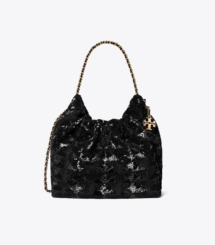 Tory Burch diseñador bolsos bandolera Bolso hobo Mini Fleming con lentejuelas en Black frente