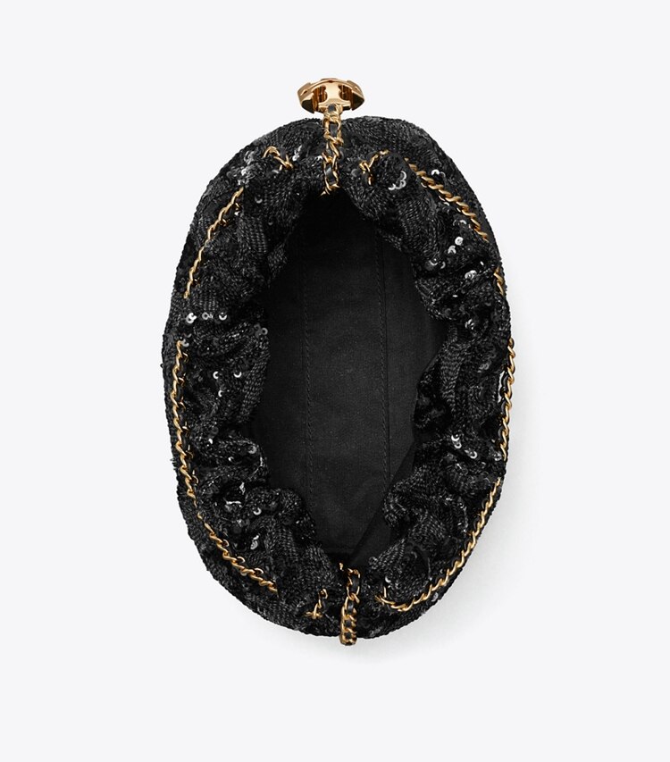 Tory Burch diseñador bolsos bandolera Bolso hobo Mini Fleming con lentejuelas en Black vista superior