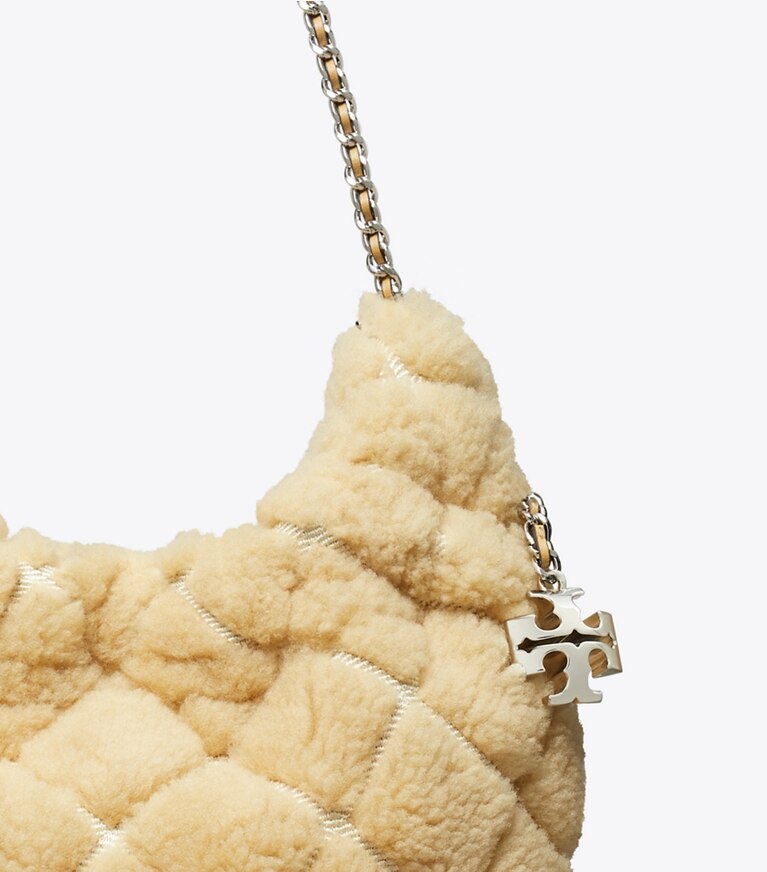 Tory Burch diseñador bolsos bandolera Bolso hobo mini Fleming de borreguillo en Ivory detalle