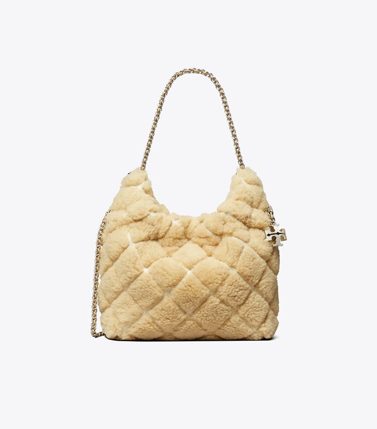 Tory Burch diseñador bolsos bandolera Bolso hobo mini Fleming de borreguillo en Ivory frente