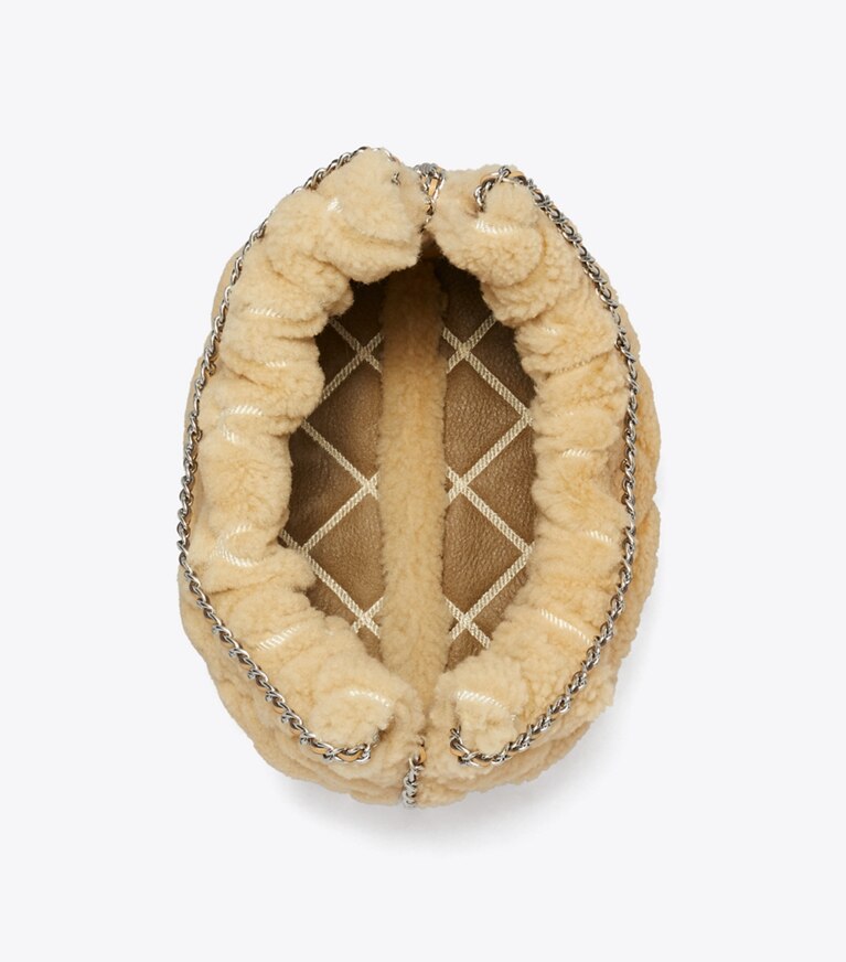 Tory Burch diseñador bolsos bandolera Bolso hobo mini Fleming de borreguillo en Ivory vista superior