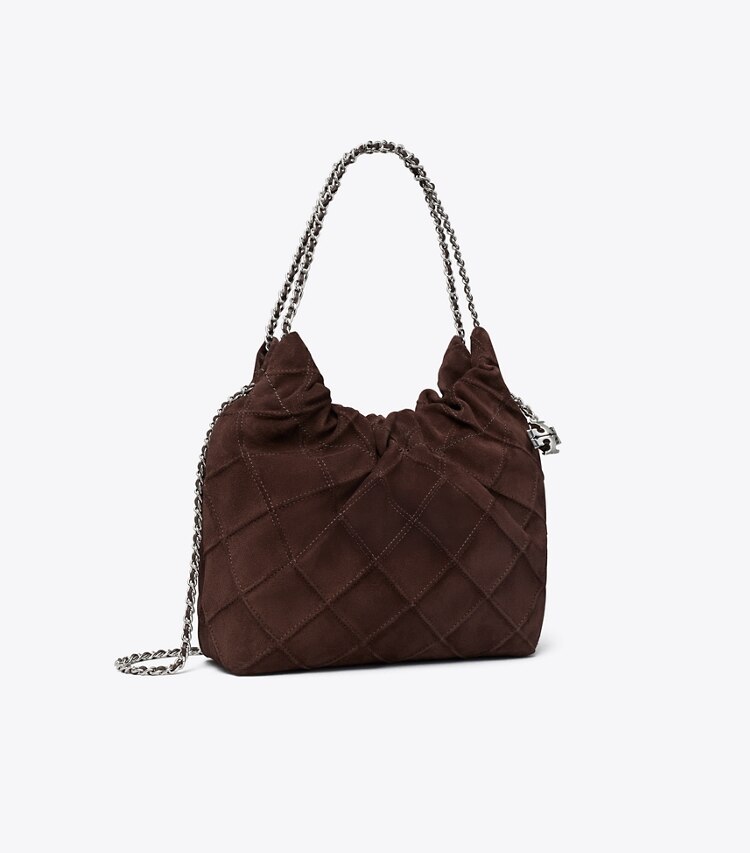 Tory Burch diseñador bolsos bandolera Bolso hobo Mini Fleming de gamuza suave en Licorice ángulo