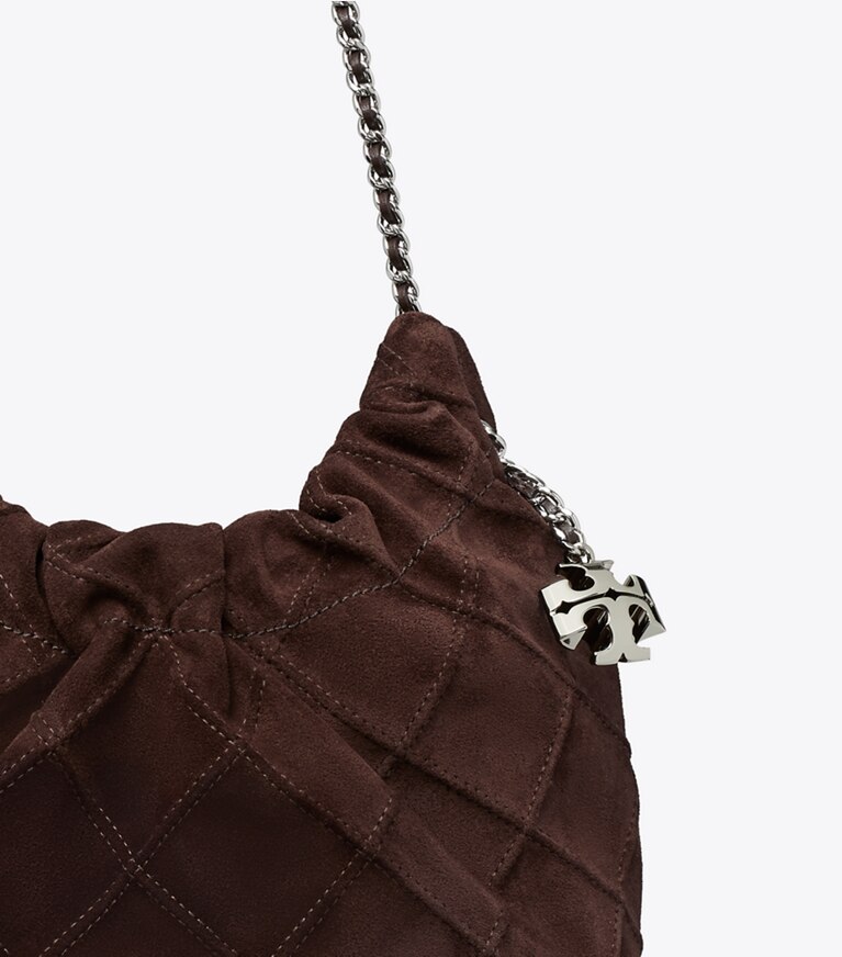 Tory Burch diseñador bolsos bandolera Bolso hobo Mini Fleming de gamuza suave en Licorice detalle