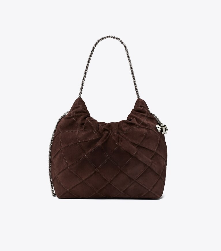 Tory Burch diseñador bolsos bandolera Bolso hobo Mini Fleming de gamuza suave en Licorice frente