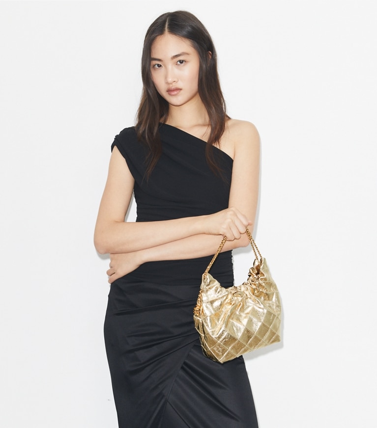 Tory Burch diseñador bolsos bandolera Bolso hobo Mini Fleming metalizado en GOLD adicional en modelo