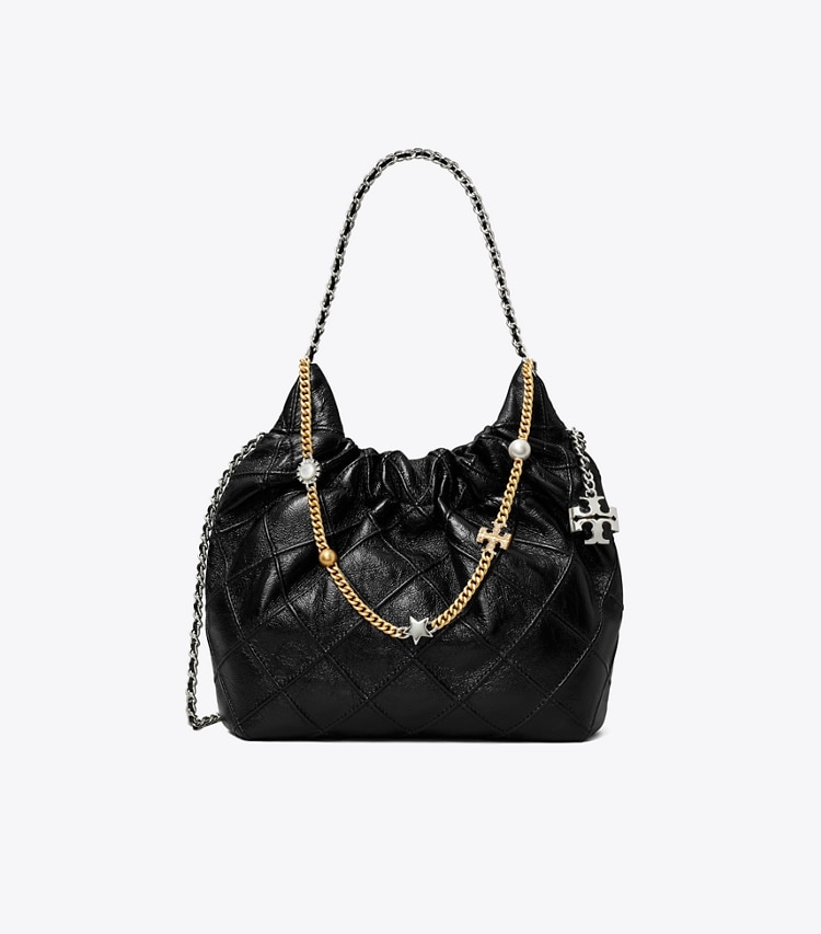 Tory Burch diseñador bolsos bandolera Bolso hobo Mini Fleming suave con acabado desgastado en Black frontal