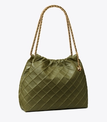 Tory Burch diseñador bolsos hobo Bolso hobo suave Fleming en Dark Olive ángulo