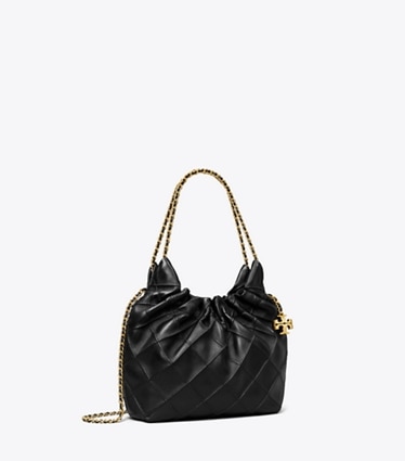 Tory Burch diseñador bolsos bandolera Bolso hobo suave Mini Fleming en Black ángulo