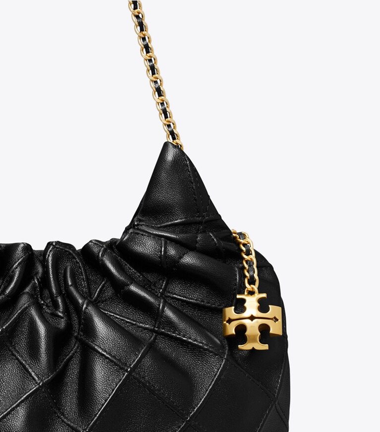 Tory Burch diseñador bolsos bandolera Bolso hobo suave Mini Fleming en Black detalle