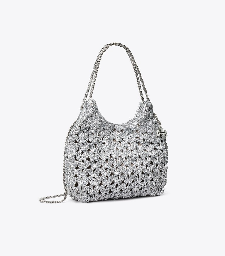 Tory Burch diseñador bolsos bandolera Bolso hobo tejido Mini Fleming en Silver ángulo