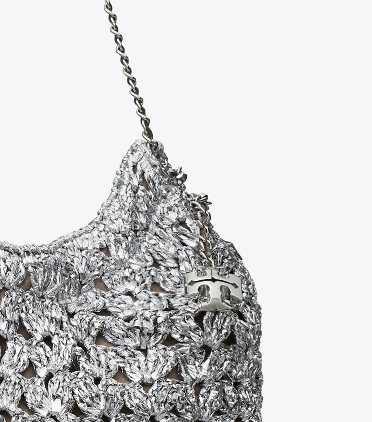 Tory Burch diseñador bolsos bandolera Bolso hobo tejido Mini Fleming en Silver detalle