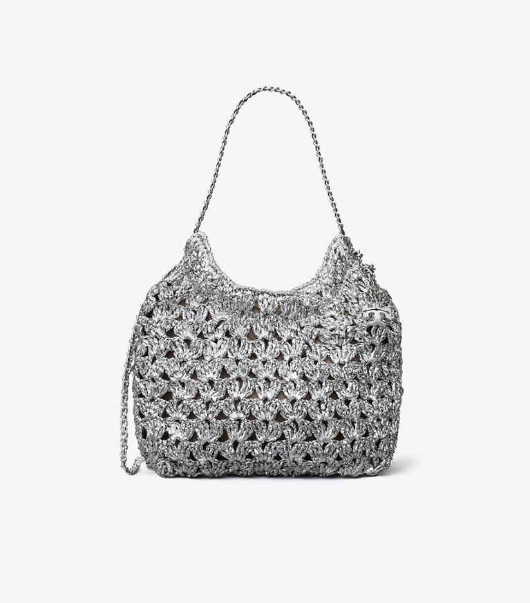 Tory Burch diseñador bolsos bandolera Bolso hobo tejido Mini Fleming en Silver frente