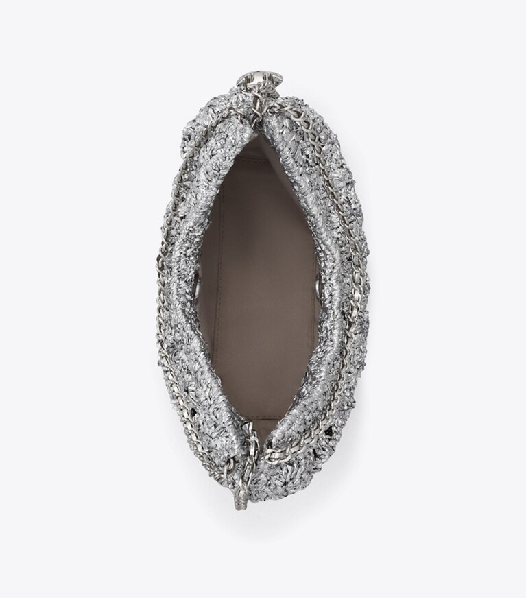 Tory Burch diseñador bolsos bandolera Bolso hobo tejido Mini Fleming en Silver vista superior