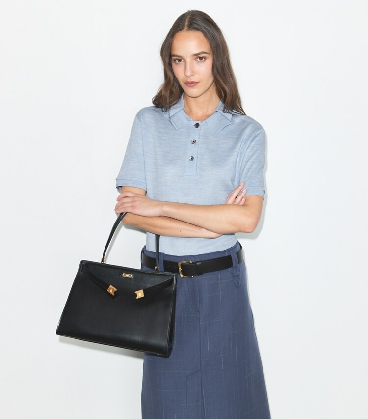 Tory Burch diseñador bolsos tote Bolso Lee Radziwill Classic en Black / GOLD accesorio en modelo