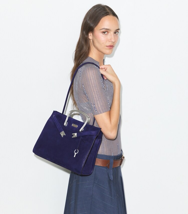 Tory Burch diseñador bolsos tote Bolso Lee Radziwill de gamuza suave en Navy adicional en modelo