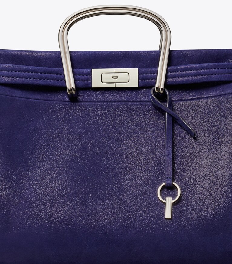 Tory Burch diseñador bolsos tote Bolso Lee Radziwill de gamuza suave en Navy detalle