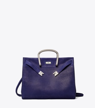 Tory Burch diseñador bolsos tote Bolso Lee Radziwill de gamuza suave en Navy frente