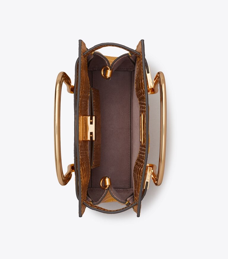 Tory Burch diseñador bolsos bandolera Bolso Lee Radziwill de piel de serpiente en Gold vista superior