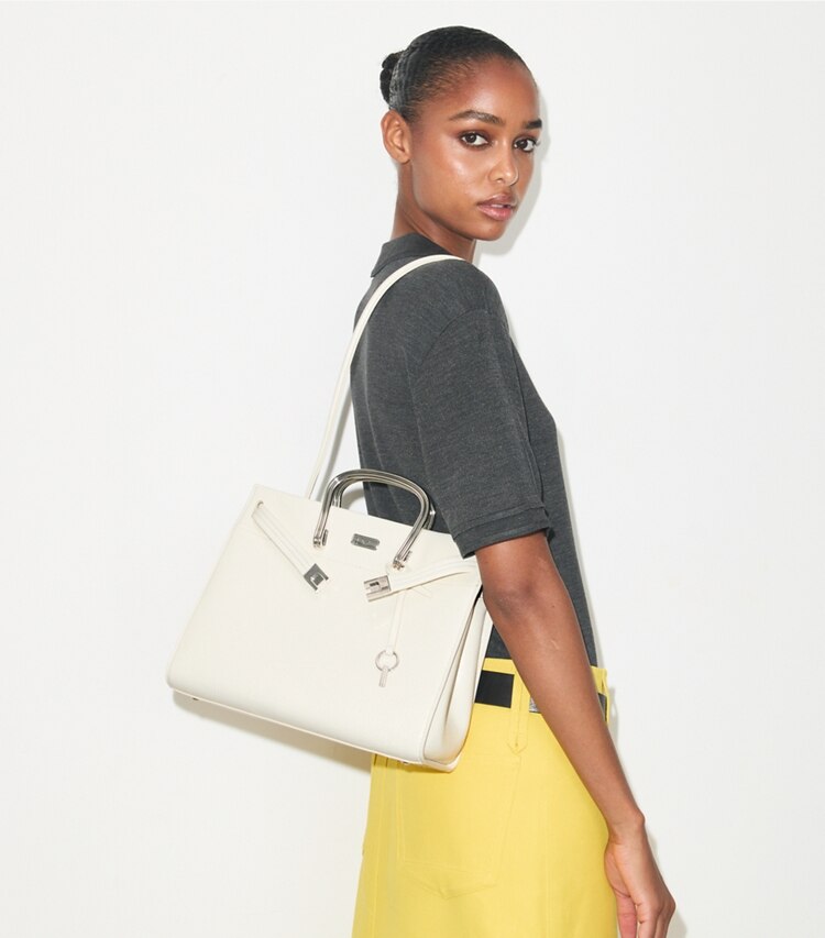 Tory Burch diseñador bolsos tote Bolso Lee Radziwill suave en Whipped Cream adicional en modelo