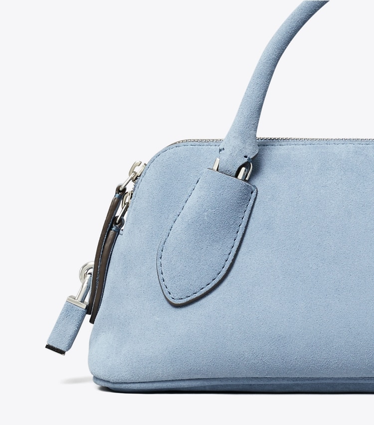Tory Burch diseñador bolsos bandolera Bolso Lock de ante con asa superior en Steel Blue detalle