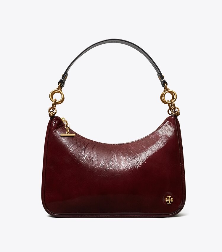 Tory Burch diseñador bolsos de hombro Bolso luna creciente 151 Mercer de charol en Port frente