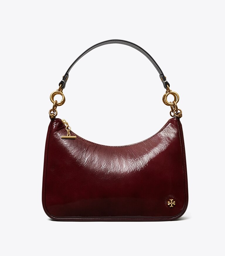 Tory Burch diseñador bolsos de hombro Bolso luna creciente 151 Mercer de charol en Port frente