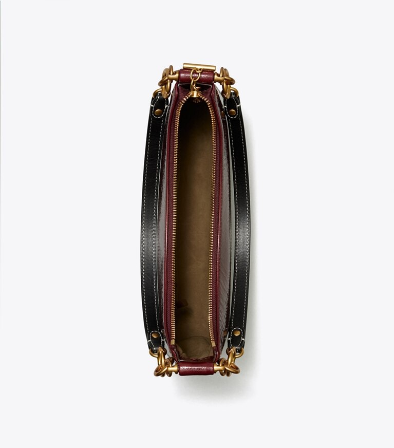 Tory Burch diseñador bolsos de hombro Bolso luna creciente 151 Mercer de charol en Port vista superior