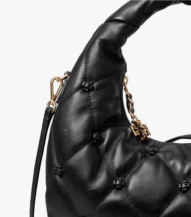 Tory Burch diseñador bolsos bandolera Bolso luna creciente Bunny Knot en BLACK detalle